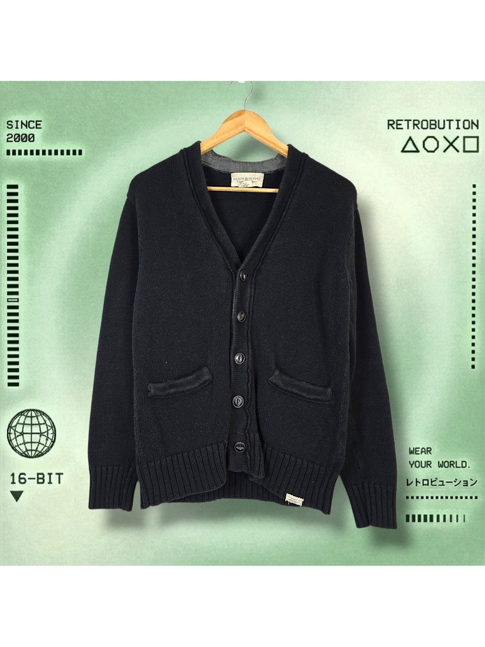 Vintage Denim & Supply Ralph Lauren Knit Cardigan Sweater Black Size S